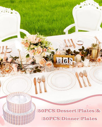 YOUBET 100PCS Rose Gold Plastic Plates - Image 9