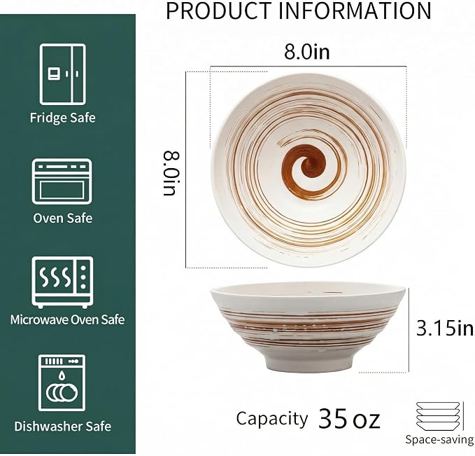 YUN TAO Ramen Bowl Set, 35 Oz Large White Ceramic Ramen Bowls Set of 4 - Image 2