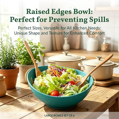 Salad Bowls 6 PCS Wheat Straw Bowls - 60oz Large Serving Bowl - Microwave and - Image 7
