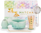 Matcha Set | Japanese Matcha Tea Set with Crystal-Glazed Ceramic Spout Bowl | Bamboo Whisk & Holder, Scoop and Stainless Sifter | 5-Piece Matcha Kit |「Crystal Shell Green」