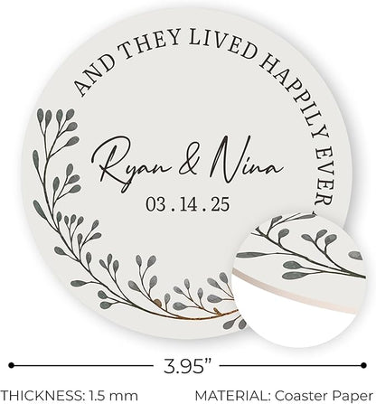 100 Pack Personalized Wedding Coasters, Custom Cardboard Coasters for Drinks with Photo Print and Text, Keepsake Wedding Favors and Gifts for Couples, 3.95" Round (Design 2)