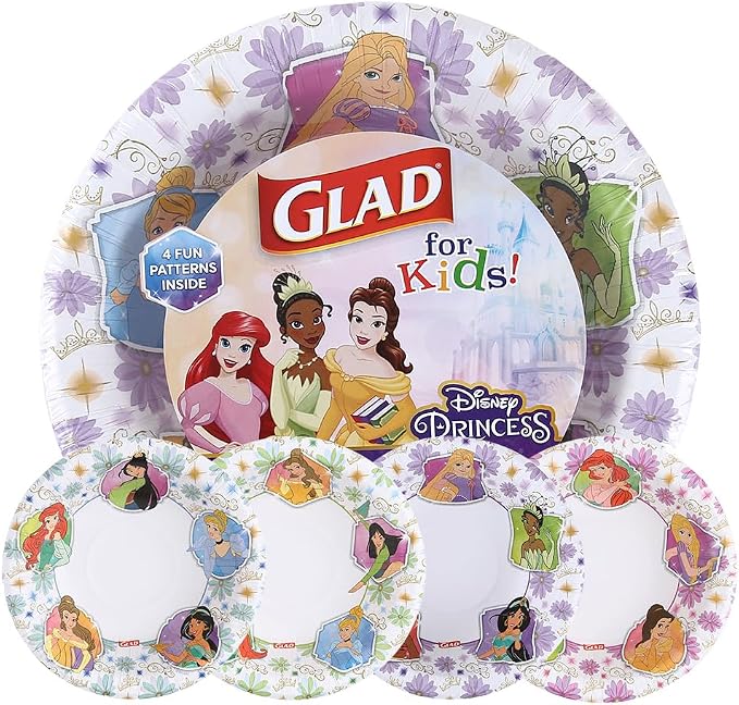 Glad for Kids Disney Princess Kids Disposable Bowls, 12 Oz, 40 Ct | Sturdy by GladTrashFoodStorage
