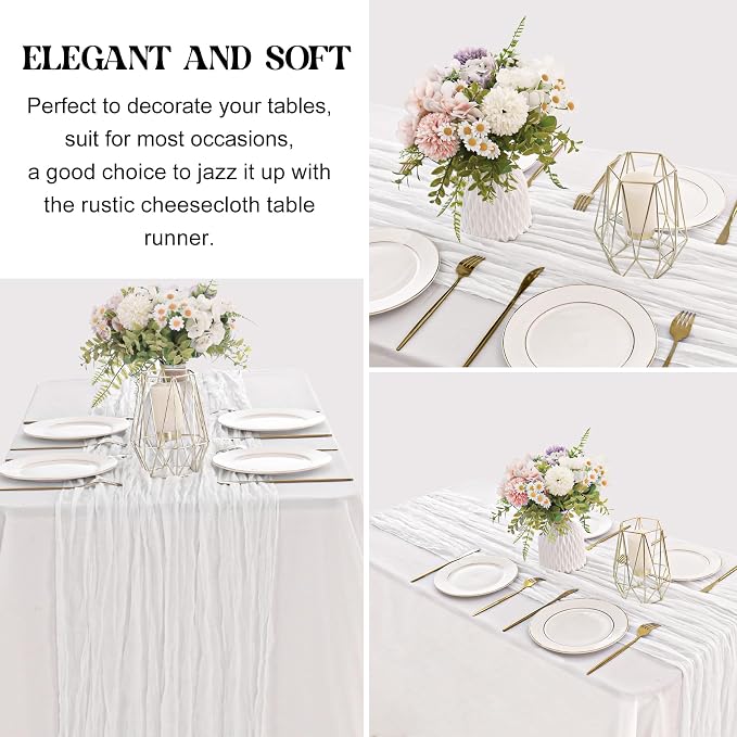 6 Pieces White 10FT Cheesecloth Table Runner Boho Gauze Fabric Table Runner - Image 3