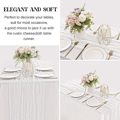 6 Pieces White 10FT Cheesecloth Table Runner Boho Gauze Fabric Table Runner - Image 3
