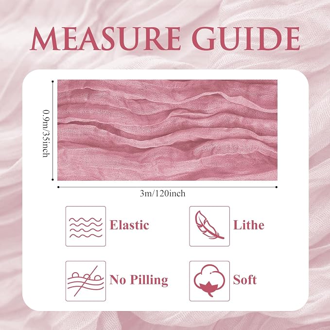 Cheesecloth Table Runner 10FT 3Pcs Pink Boho Gauze Rustic Sheer Runners | - Image 2