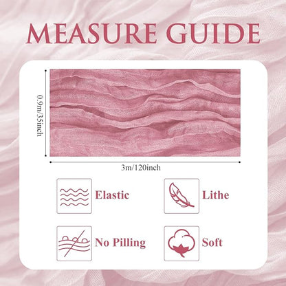 Cheesecloth Table Runner 10FT 3Pcs Pink Boho Gauze Rustic Sheer Runners | - Image 2