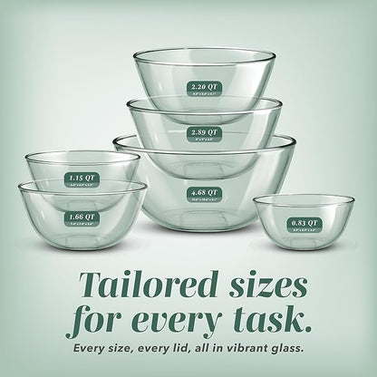 COOK WITH COLOR 12 Pc Glass Mixing Bowl Set with Lids – Borosilicate Glass Nesting Bowls for Cooking, Baking and Meal Prep, Colored Green