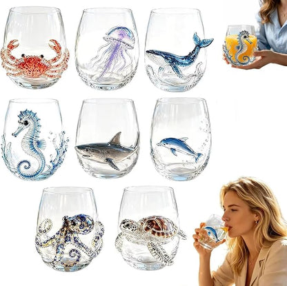 Set of 8 Deep Sea Collection 3D Animal Stemless Wine Glasses, Pack | Artisanal by Unknown
