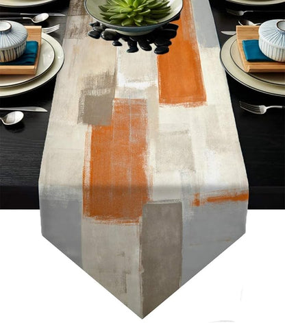 Orange and Grey Table Runner 13x72 Inch Modern Abstract Art Painting Kitchen by ZCHOMI