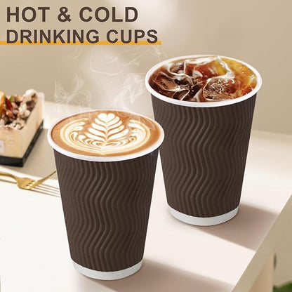 150 Pack 8 oz Coffee Cups, Disposable Corrugated Insulated Ripple Wall Paper Coffee Cups 8 OZ for Hot or Cold Drinks Office Home Cafe Party Travel (Brown)