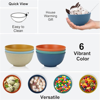 Unbreakable Wheat Straw Bowls for Kids, 10 oz Snack Bowls Set of 6, Small Handy - Image 3