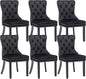 KCC Velvet Dining Chairs Set of 6, Upholstered High-end Tufted Dining Room Chair with Nailhead Back Ring Pull Trim Solid Wood Legs, Nikki Collection Modern Style for Kitchen, Black