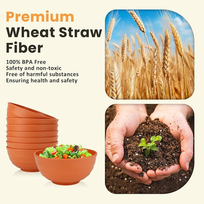 Large Bowl Set of 8, 60 oz Orange Wheat Straw Bowls, Unbreakable & Microwave - Image 3