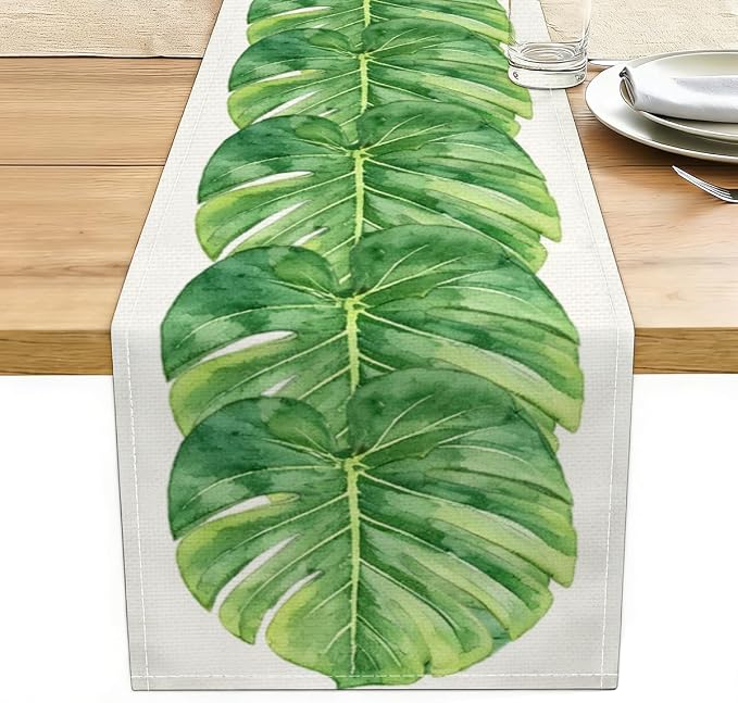 Palm Leaves Table Runners 13x72 Inch, Tropical Palm Leaves Table Runner | Faux by Unknown