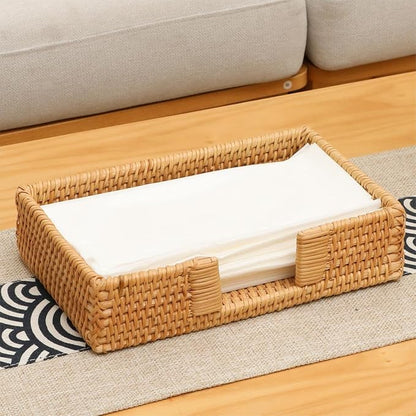 2 Pack Rattan Napkin Holder Rectangle, 9.5" x 5.5" x 2", Wicker Napkin Tray - Image 6