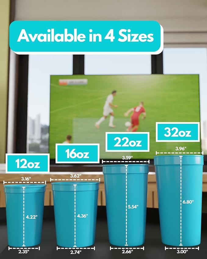 PartyPrints 10 Pack 16 oz Turquoise Reusable Blank Plastic Cups, Stadium Cups - Image 4