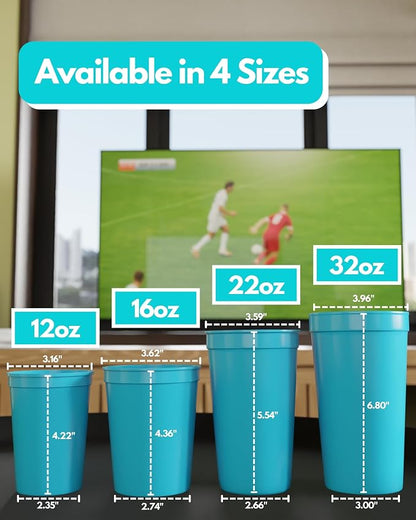 PartyPrints 10 Pack 16 oz Turquoise Reusable Blank Plastic Cups, Stadium Cups - Image 4