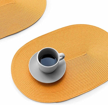 FunWheat Oval Braided Placemats Set of 6 Table Mats for Dining Tables Washable Heat Resistant Place Mats for Indoor Outdoor Use 12 x18 Inch(Oval Pumpkin, 6pcs)