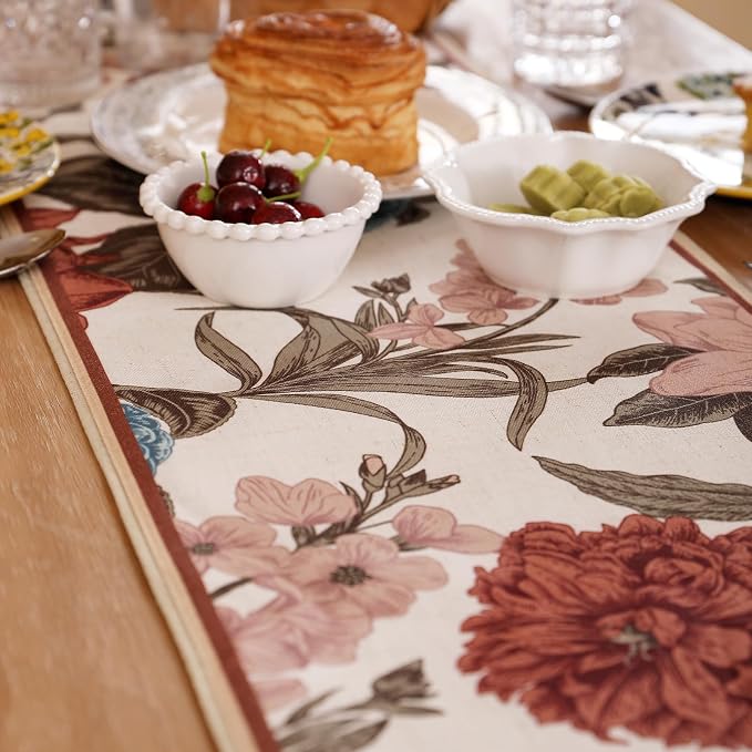 bilin gaier Designer Linen Extra Long Table Runner, Colorful Floral Pattern - Image 9