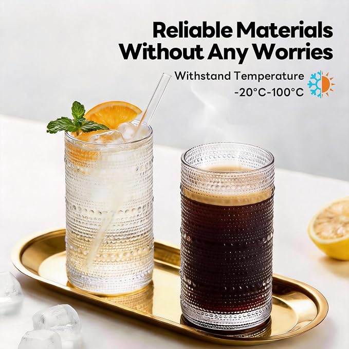 Large Hobnail Drinking Glasses Set of 6, 16oz | Highball Glasses Embossed Water - Image 4