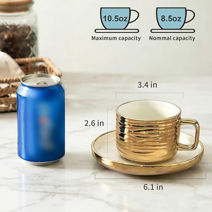 LETAOTAO Cappuccino Cups with Saucers, Ceramic Coffee Cup Set of 4, 8.5oz | - Image 2