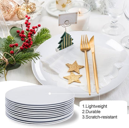 White Melamine Dinner Plates，12pcs Dishes Set，10“ Lightweight Round Plates | - Image 3