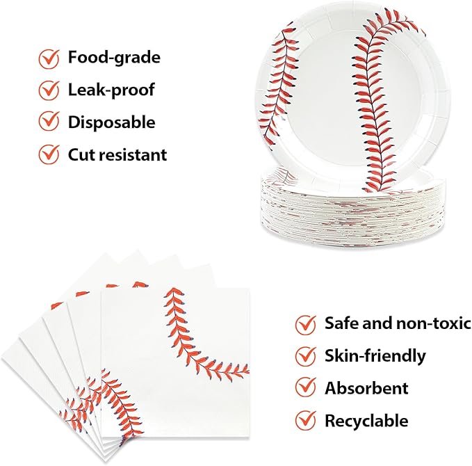 50pcs Baseball Plates and Napkins Party Supplies, 7Inch | Baseball Themed - Image 4