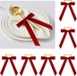 Riceshoot Velvet Bow Napkin Rings Bows with Gold Semicircle Metal Napkin Ring Velvet Bow Holder for Wine Bottles Table Settings Candlestick Wedding Valentine's Day Dinner(Claret Red,6 Pcs)