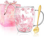 Gifts for Women Dried Flowers Double Wall Glass Coffee Mugs Cute Glass Tea Cups by Yalucky