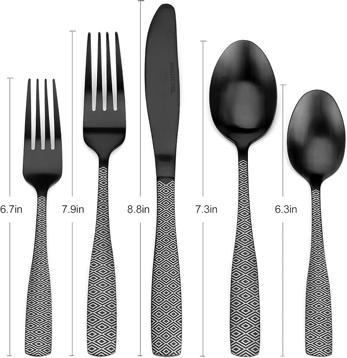 Matte Black Silverware Set, 20-Piece Stainless Steel Flatware Cutlery Set - Image 2