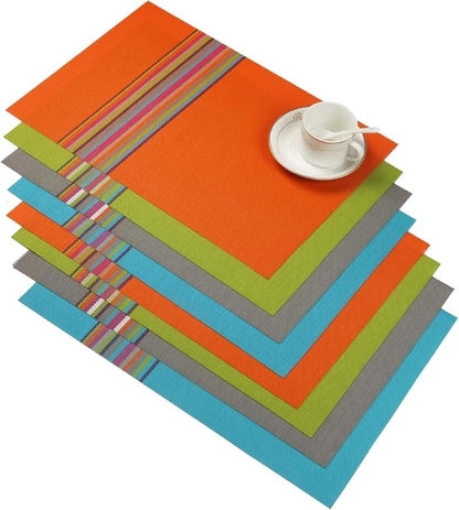 SHACOS Colorful Placemats Set of 8 Woven Vinyl Place Mats by SHACOS