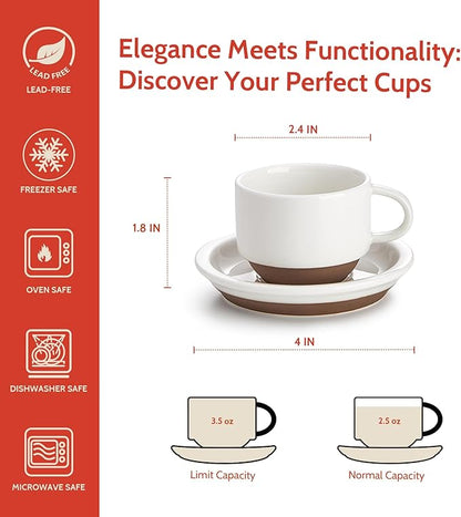 Sweese 2.5 Ounce Espresso Cups Set of 4, Porcelain Stackable Coffee Cups - Image 2
