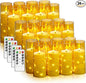 Flameless LED Candles with Timer 24 Pc Flickering Flameless Candles for Romantic Ambiance and Home Decoration Stable Acrylic Shell,with Embedded Star String，Battery Operated Candles(Gold)