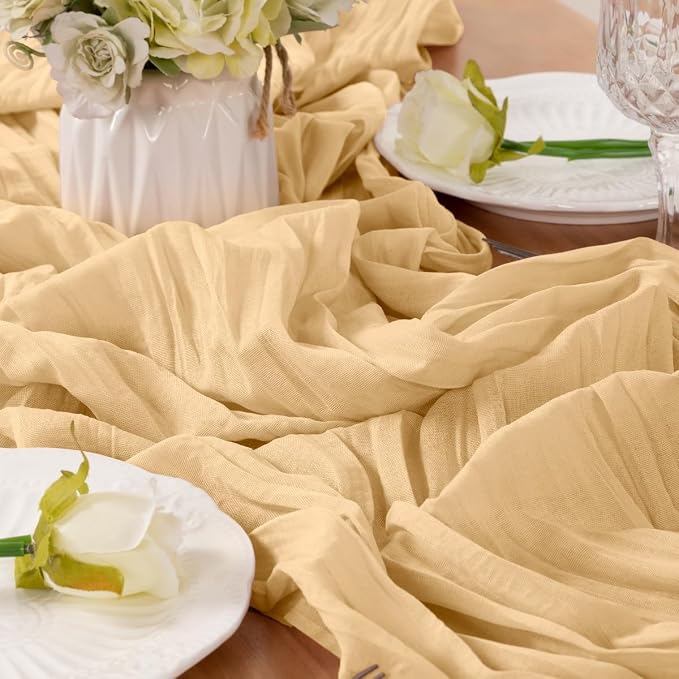 Beige Cheesecloth Table Runner 120 Inches 10 Ft Gauze Table Runner | Summer - Image 6