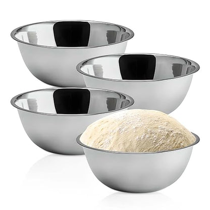 OCS Parts 5 Quart Mixing Bowls | Set of 4 | 11.25-Inch Stainless Steel Professional Grade Flat Base Mixing Bowls for Home and Commercial Kitchens | Dishwasher Safe