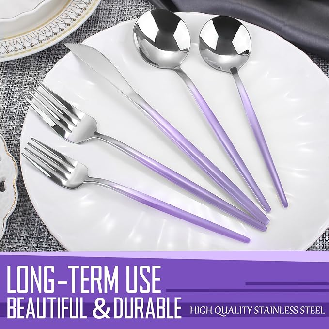 VANVRO Gradient Purple Silverware Set, 20-Piece Stainless Steel Flatware - Image 4