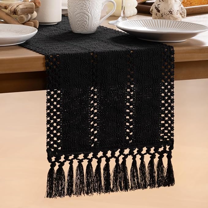 MLMW Boho Table Runner Black Table Runner 90 inches Spring Easter Short Coffee - Image 7