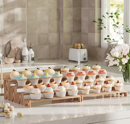 14 Inch Large Wooden Tiered Riser Display Stands, 2 Set Stackable Wooden Cupcake Stand Dessert Table Display Set,Tiered Shelf Organizer,Display Stands Shelf,Vendor Booth Display Items for Vendor Events