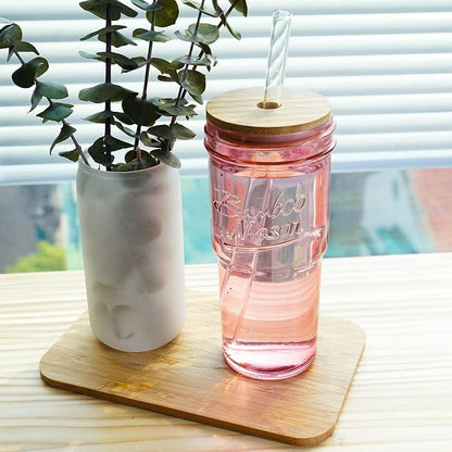 ANOTION Glass Cups with Lids and Straws, 24oz Pink Glass Tumbler Travel Coffee - Image 5