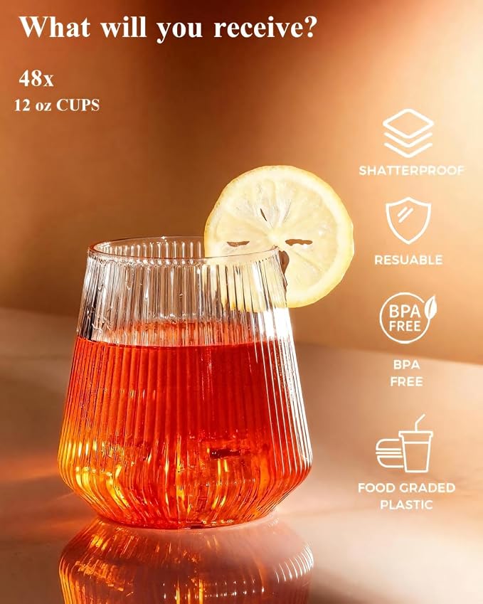 BESTSTAR 96 Pack Clear Plastic Ribbed Origami Ripple Plastic Glasses Set | 48 - Image 6
