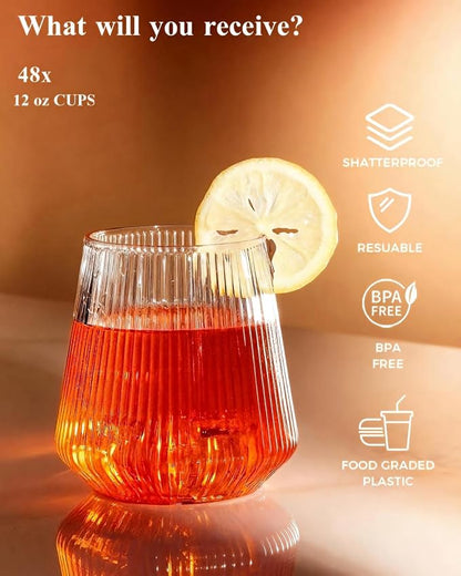 BESTSTAR 96 Pack Clear Plastic Ribbed Origami Ripple Plastic Glasses Set | 48 - Image 6