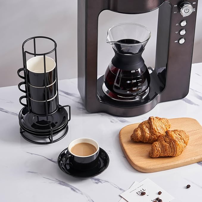 YOLIFE 2.5oz Espresso Cups Set of 4, Porcelain Stackable Espresso Cups - Image 5