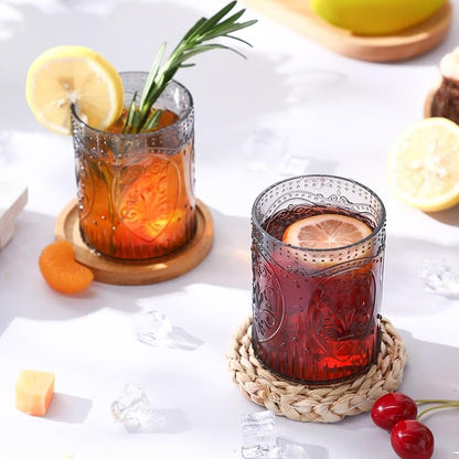 Qinyoung 12 Plastic Vintage Drinking Glasses 8.5oz Stemless Retro Embossed Wine - Image 4