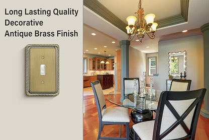 Henne Bery Rope Edge Decorative Wall Plate Switch Plate Outlet Cover (Single Toggle, 2 Pack, Antique Brass)