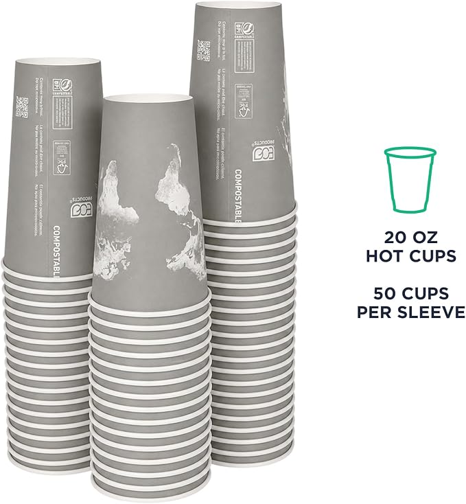 ECO PRODUCTS Compostable Disposable World Art 20oz Large Coffee Cups, Case of - Image 5