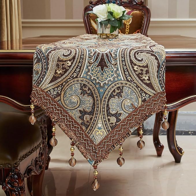 Luxury Vintage Design Table Runner 48 inches Long Embroidery Jacquard Fabric - Image 8