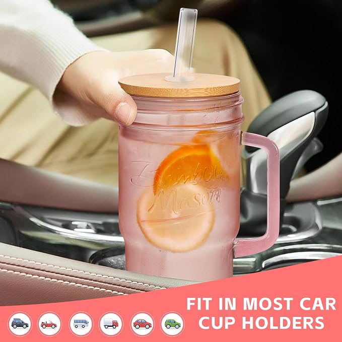 ANOTION Glass Cups with Handle, 24oz Glass Cups with Lids and Straws Travel - Image 7