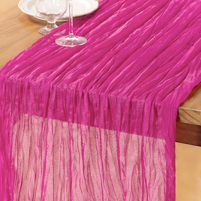 DeZerlor Hot Pink Cheesecloth Table Runner 1 Pack Summer Boho Runner | by DeZerlor