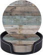6 Pcs Rustic Wooden Vintage Western Country Blue Gray Leather Coasters by CAPVKING