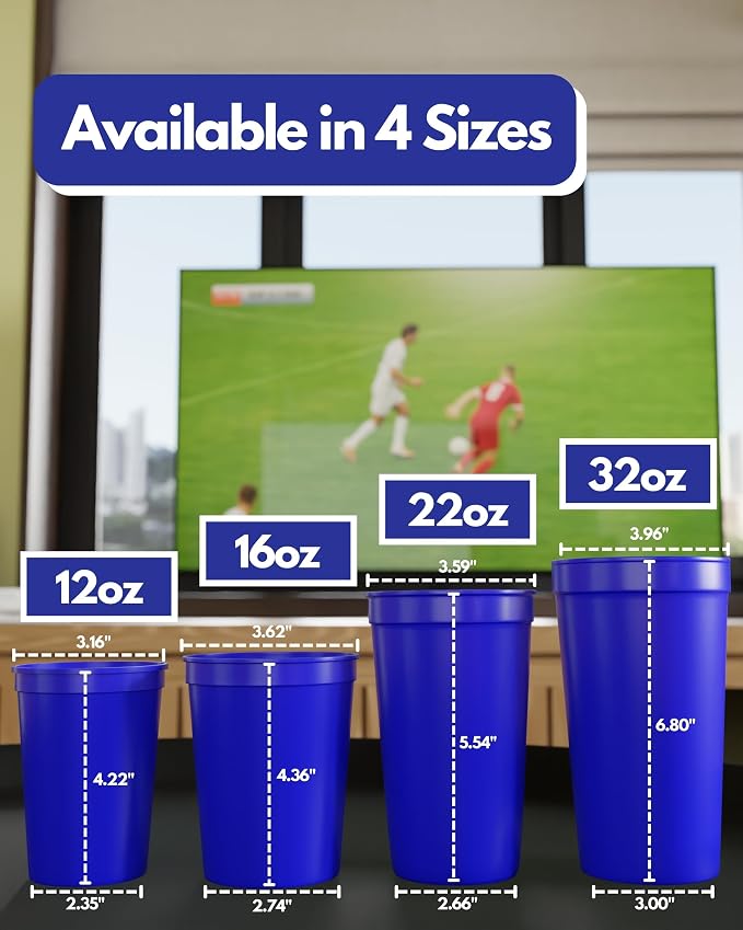 PartyPrints 100 Pack Small 10 to 12 oz Royal Blue Reusable Blank Plastic Cups - Image 4